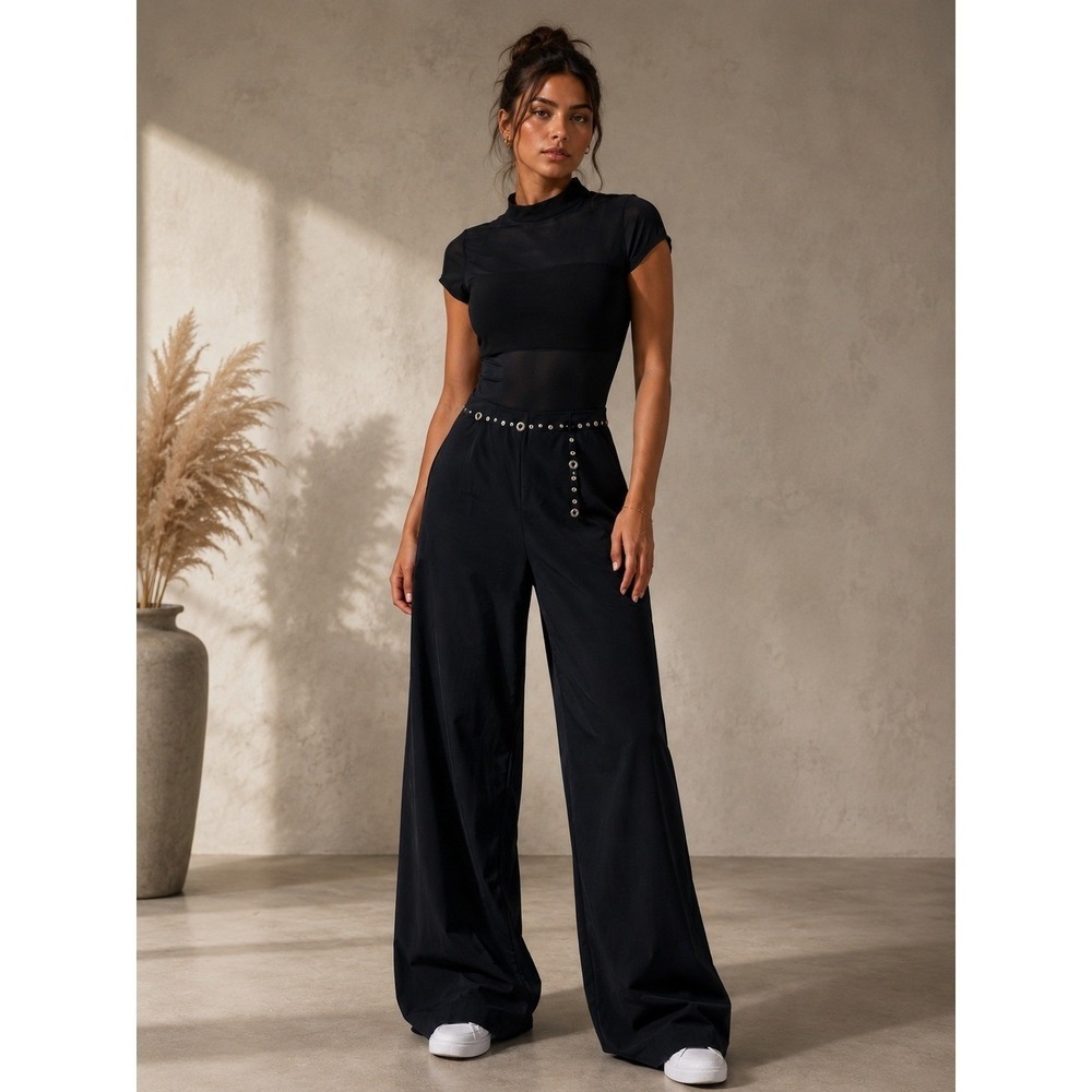 Cache Jumpsuit Womens 4 Black Vintage Y2K Goth Grunge Mesh Grommet‎